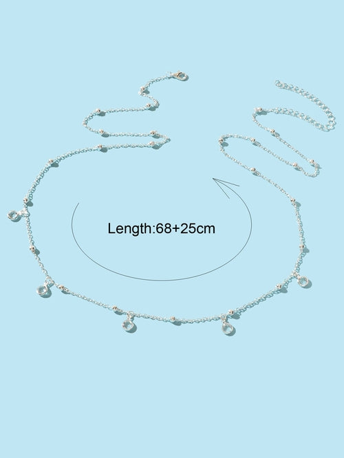 Minimalist Beach Bikini Silver Body Chain Beads Charms Sexy Belly