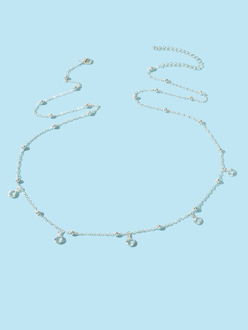 Minimalist Beach Bikini Silver Body Chain Beads Charms Sexy Belly
